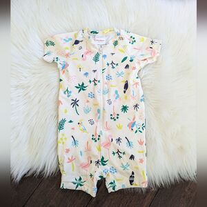 Hanna Andersson Short Sleeve Shortie Swim Rash guard 12-18 months palm flamingo